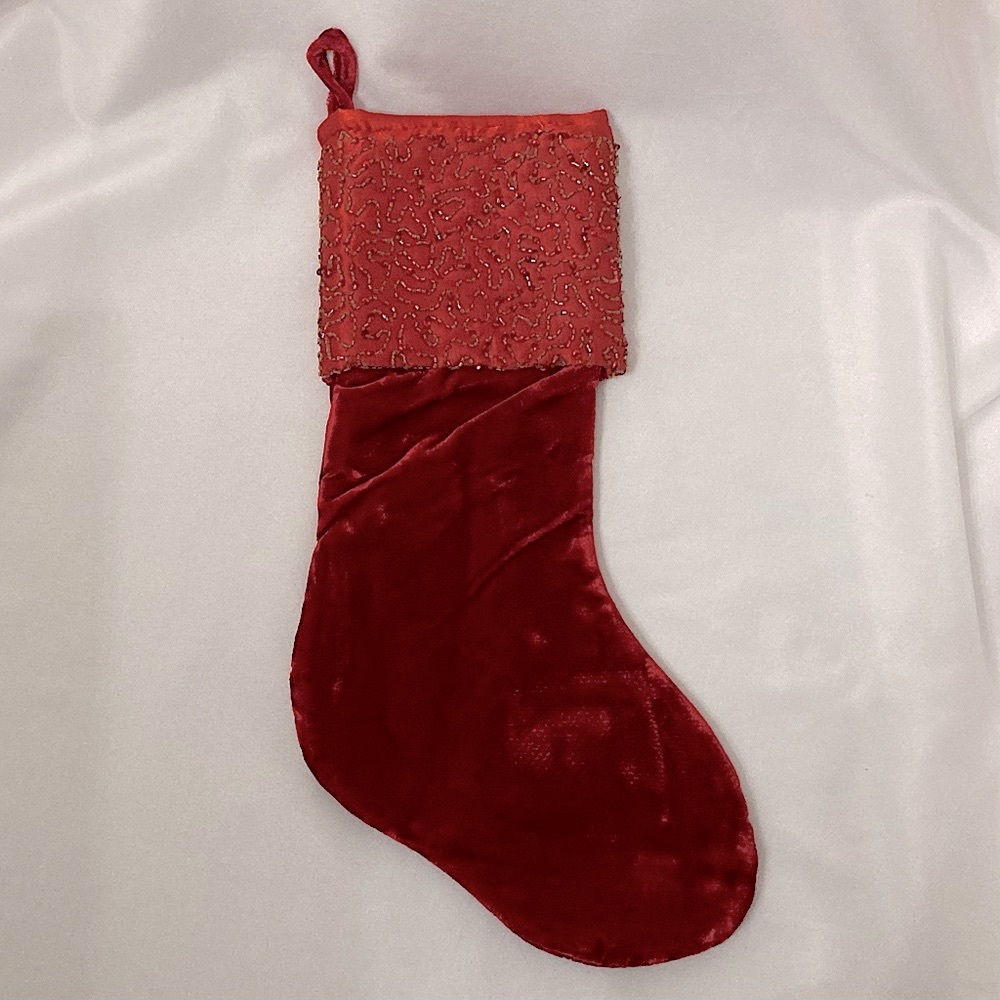 ⭐️ Target Red Velvet And Gold Beaded Christmas Stocking